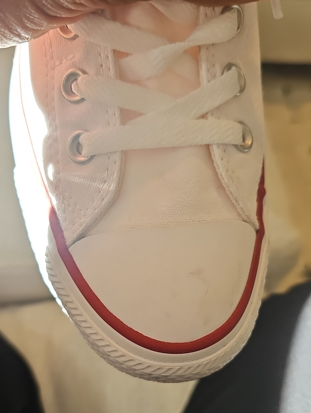 Converse Low Top Canvas Sneakers in White with Red and Black Accents - Slip On - Picture 8 of 9